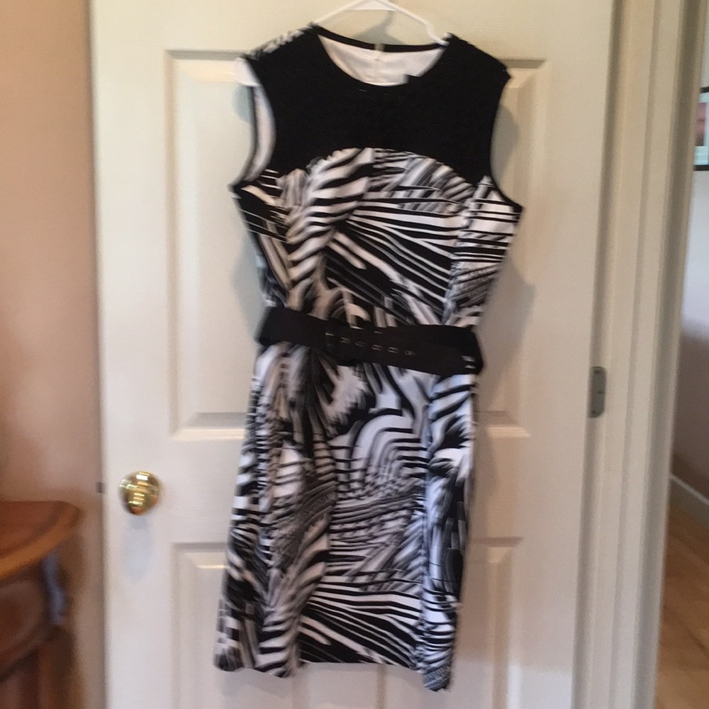 Black and White Belted Dress